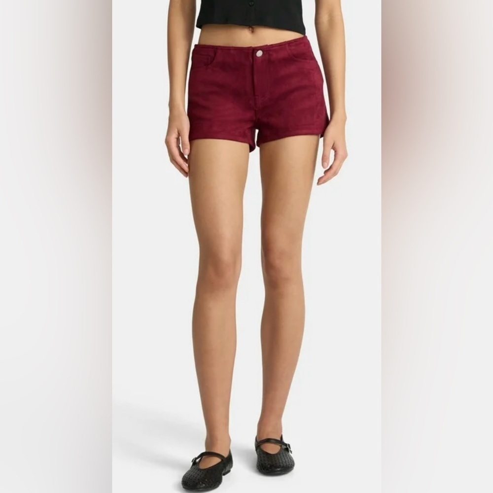 No Boundaries Faux Suede Low-Rise Hot Shorts,